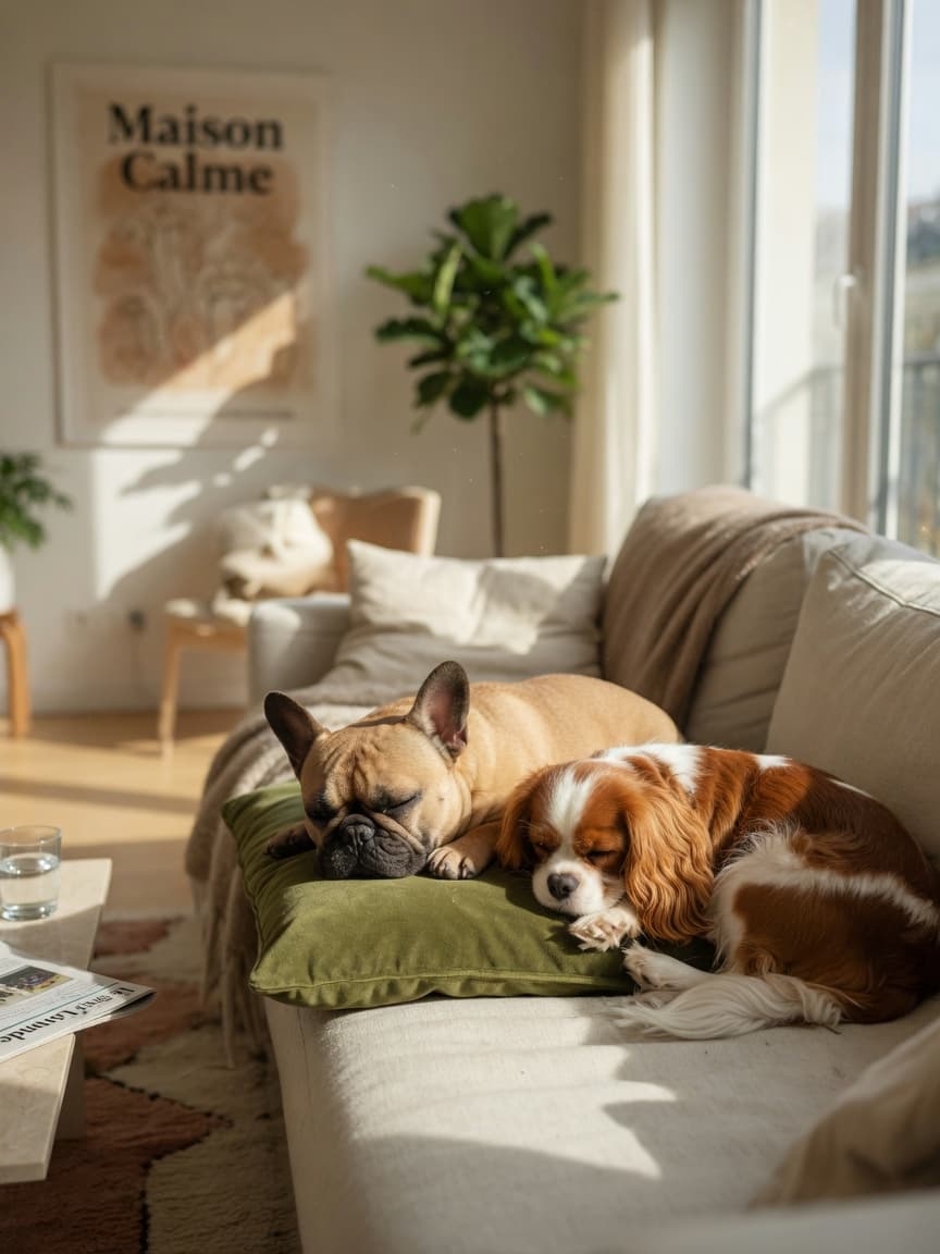 {"en": "Calm dog relaxing indoors on a comfortable couch in a modern apartment living room", "es": "Perro tranquilo relaj\u00e1ndose en el interior sobre un sof\u00e1 c\u00f3modo en una sala de apartamento", "fr": "Chien calme se d\u00e9tendant \u00e0 l'int\u00e9rieur sur un canap\u00e9 confortable dans un salon d'appartement", "de": "Ruhiger Hund entspannt sich drinnen auf einem bequemen Sofa im modernen Wohnzimmer einer Wohnung", "nl": "Rustige hond ontspant zich binnenshuis op een comfortabele bank in een modern appartementenliving", "pt": "Cachorro calmo relaxando no interior em um sof\u00e1 confort\u00e1vel na sala de um apartamento moderno", "it": "Cane tranquillo che si rilassa all'interno su un comodo divano nel soggiorno di un appartamento"}
